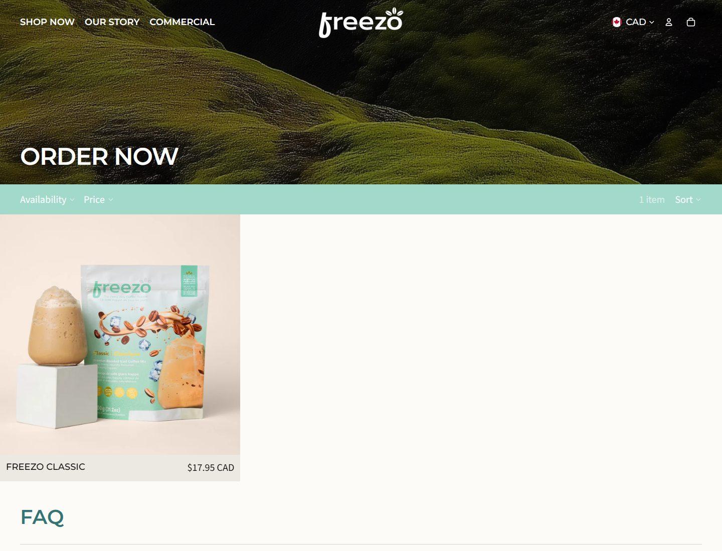 Freezo order now collection page