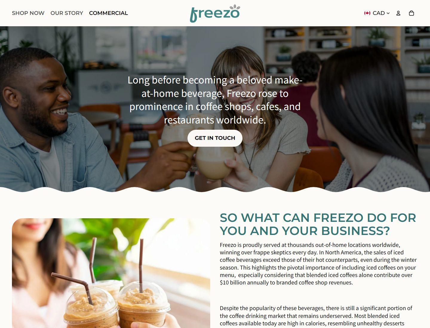 Freezo commercial sales page for business buyers