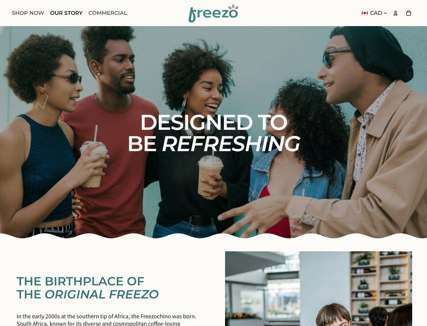 Freezo about page with brand story content