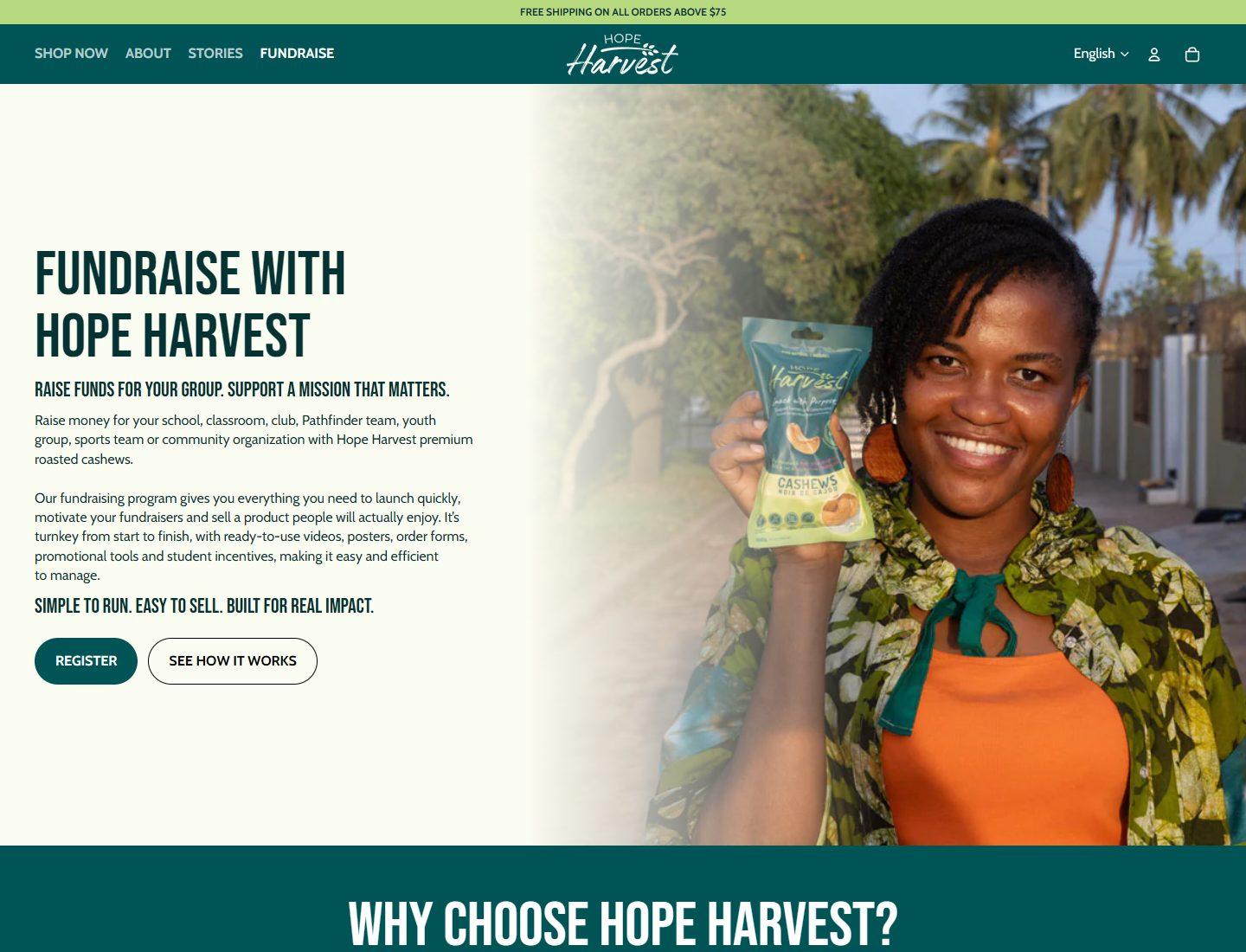Hope Harvest fundraising page