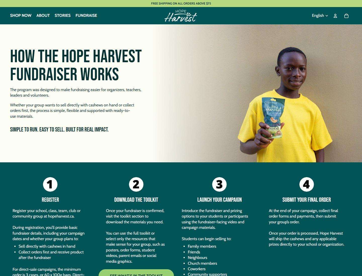 Hope Harvest how the fundraiser works page