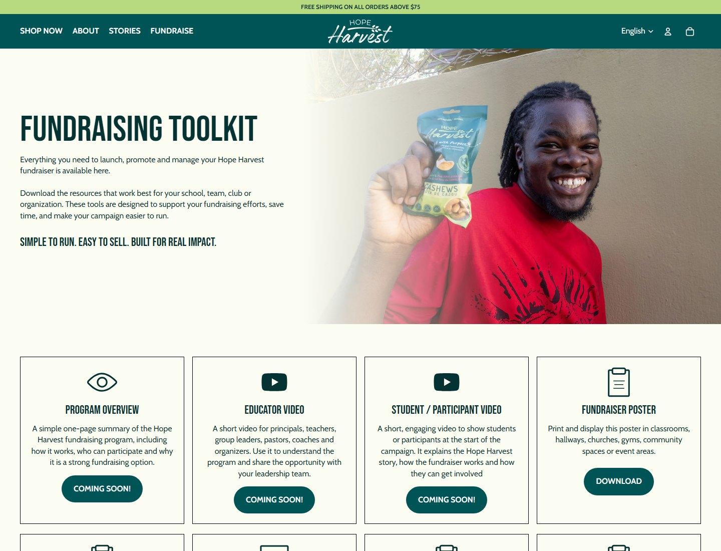 Hope Harvest fundraising toolkit page