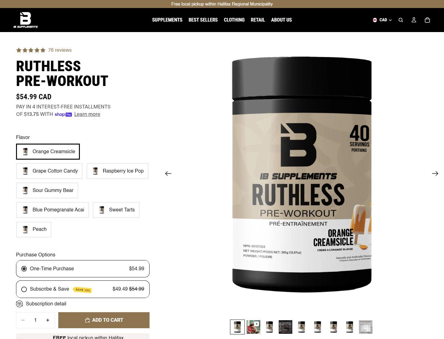 Iron Brothers Ruthless pre-workout product page