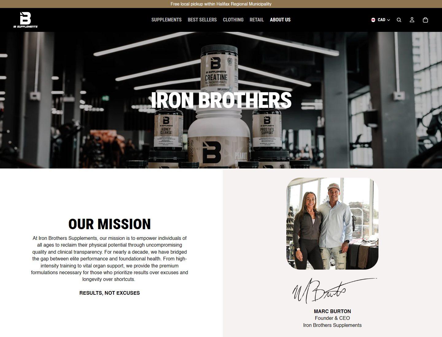 Iron Brothers about page with mission content
