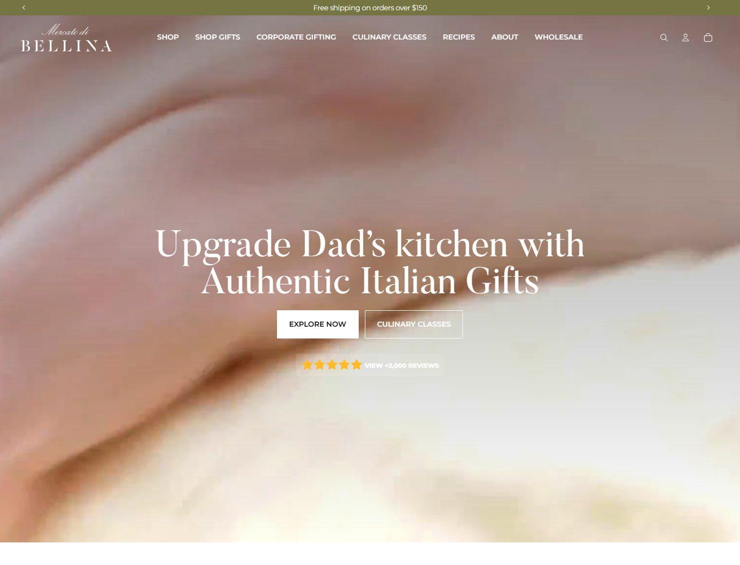 Mercato di Bellina homepage presenting premium Italian gourmet gifts