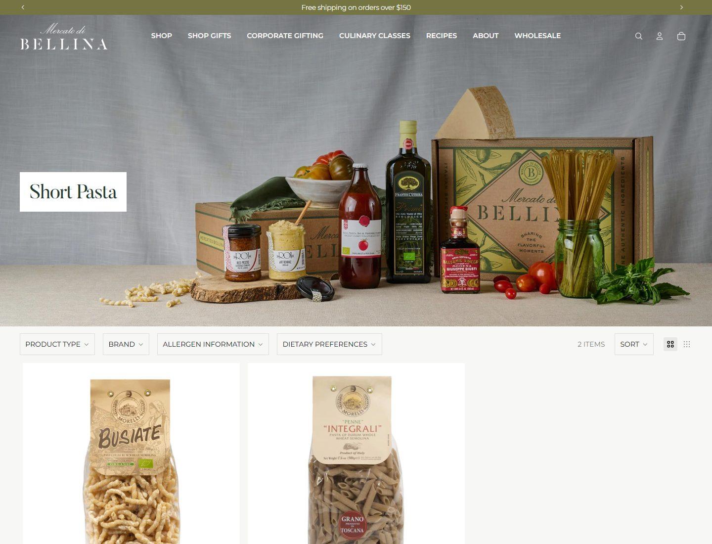 Mercato di Bellina short pasta collection with pantry product cards
