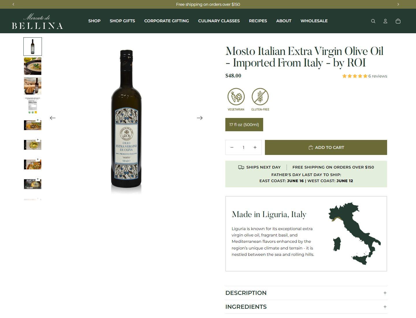 Mercato di Bellina olive oil product page with origin details