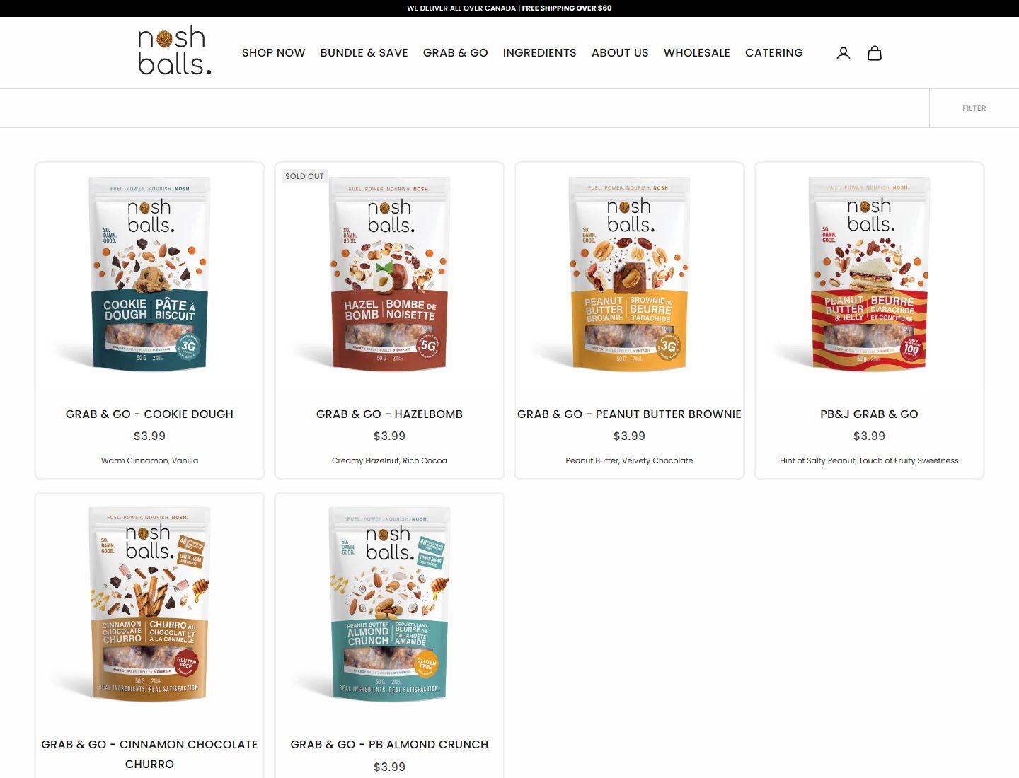 Nosh Balls grab and go collection page