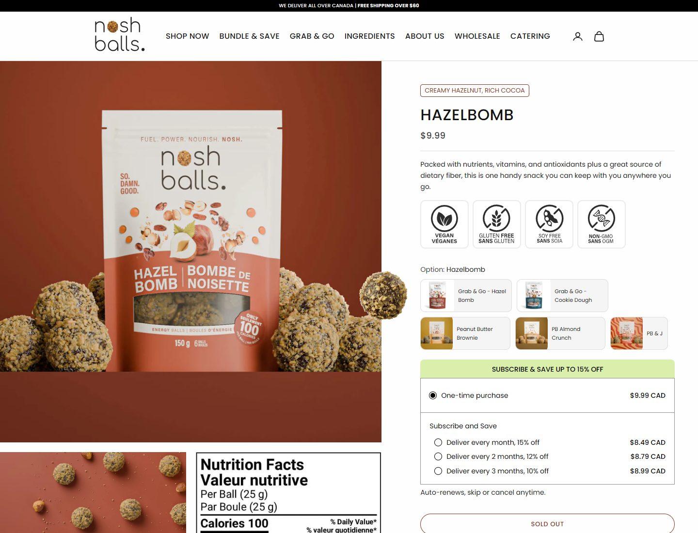 Nosh Balls Hazelbomb product page