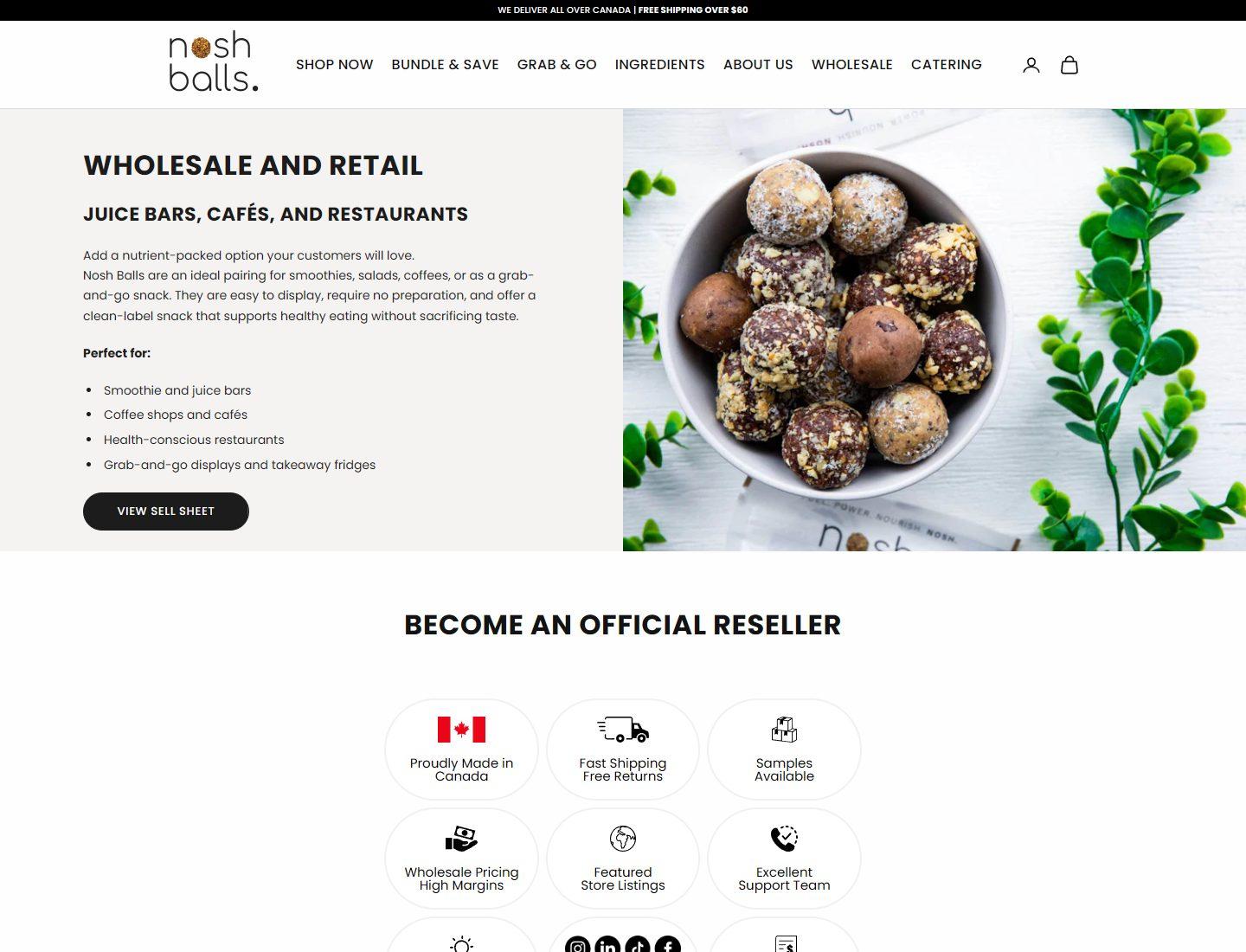 Nosh Balls wholesale partner page