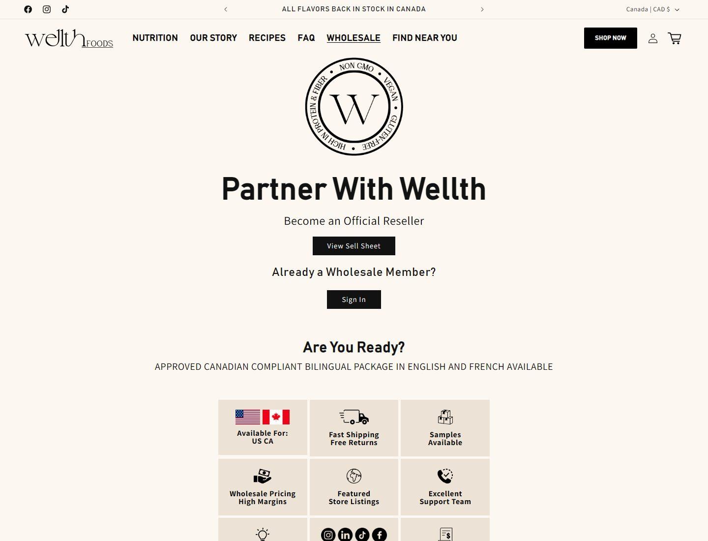 Wellth Foods wholesale partner page