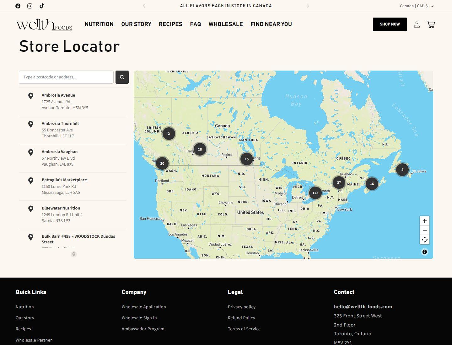 Wellth Foods store locator page