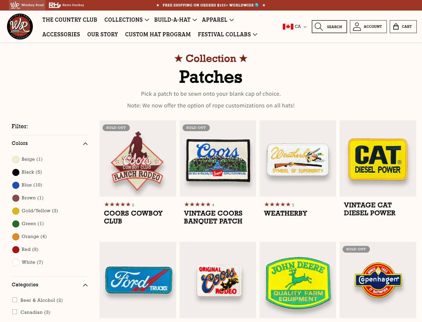 Whiskey Road patches collection page with western patch products
