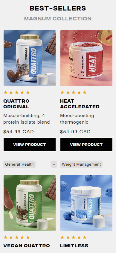 Magnum product listing page