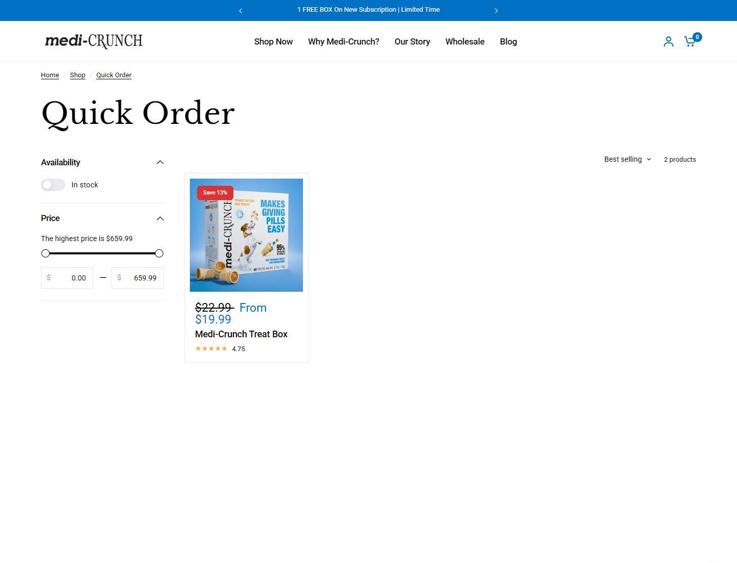 Medi-Crunch quick order collection page