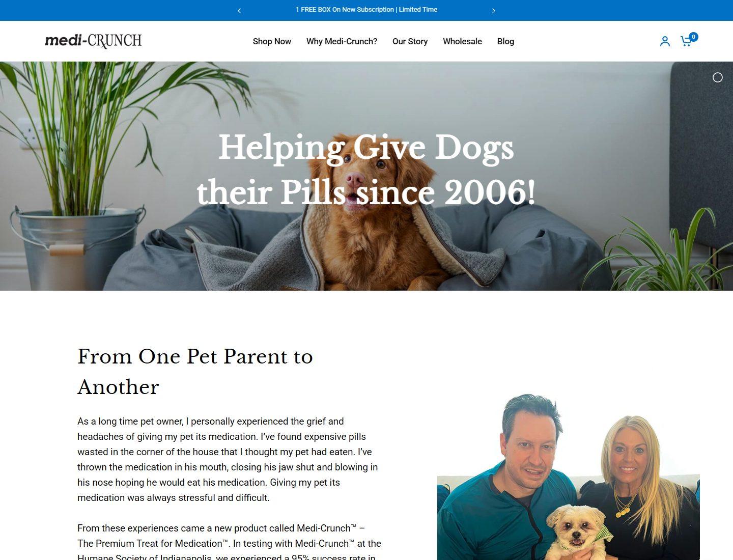 Medi-Crunch about page with founder story content